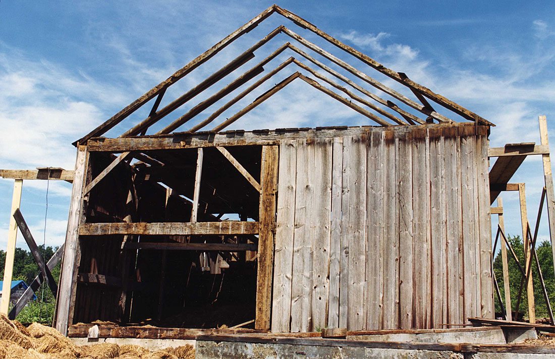 Scottish Barn being dismantled, 2000, Photograph by Constance Kheel