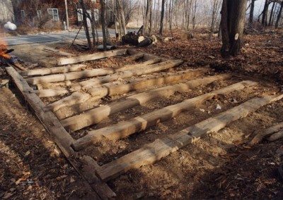 Corn Crib floor joists after frame was dismantled, 2001, Photograph by Constance Kheel