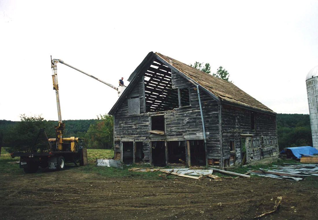 German Barn being dismantled, 2000, Photograph by Constance Kheel